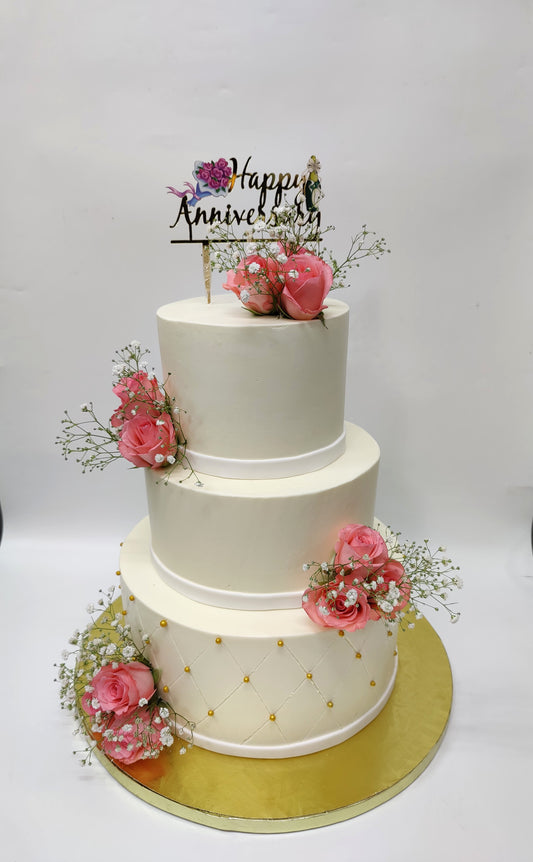 Wedding/Anniversary Cake with Fresh Roses