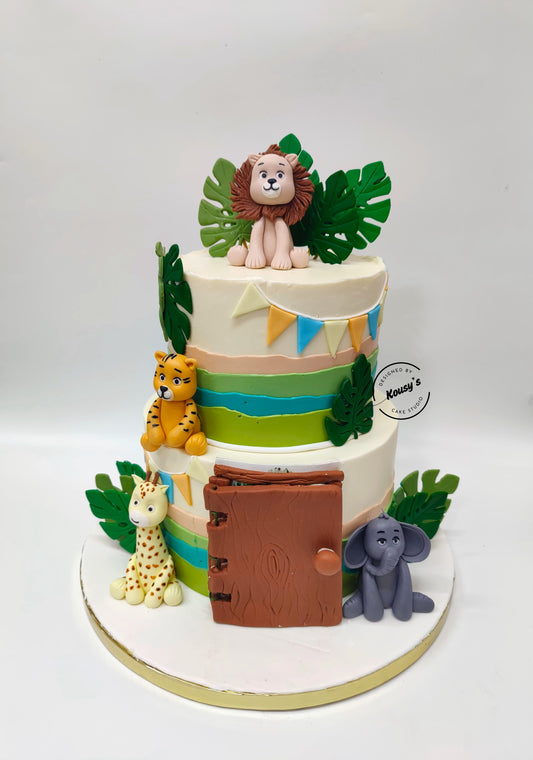 Jungle Safari Baby Name Reveal Cake